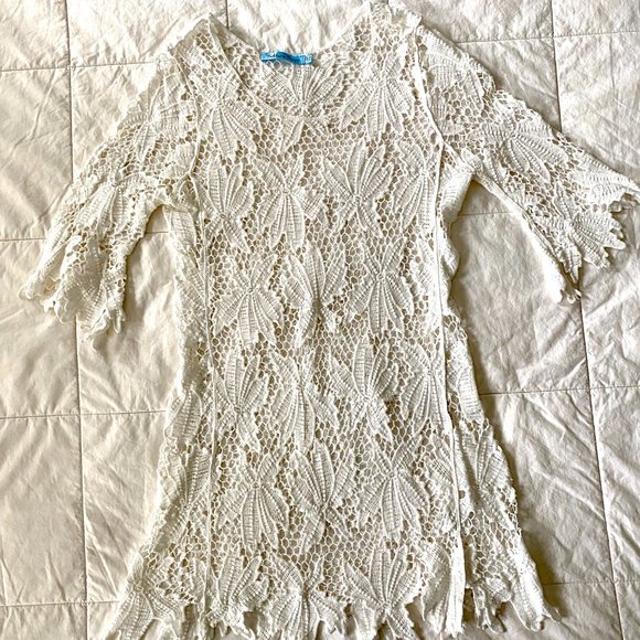 White Cotton Lace Crochet Beach Cover Up Solitaire Swim - Picture 8 of 13